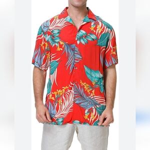 Mens Floral Hawaiian Shirts XL Red Multicolor Tropical Beach Vacation Retro 90s